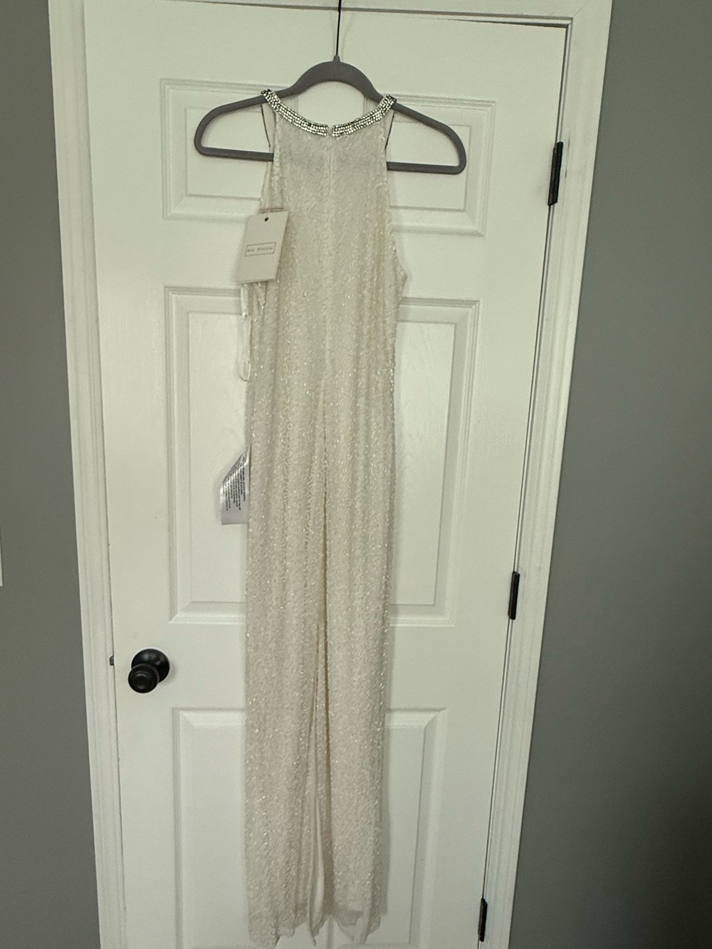 Mac Duggal Ivory Beaded Halter Maxi Gown- size 8 - Picture 5 of 7